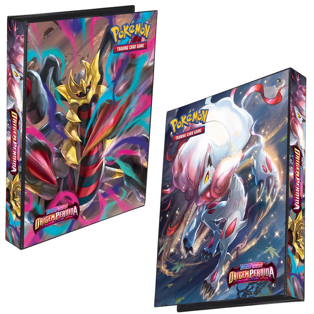 Pasta Fichário Álbum Pokémon Espada Escudo 11 Origem Perdida Giratina e Zoroark 4 Argolas Capa Dura