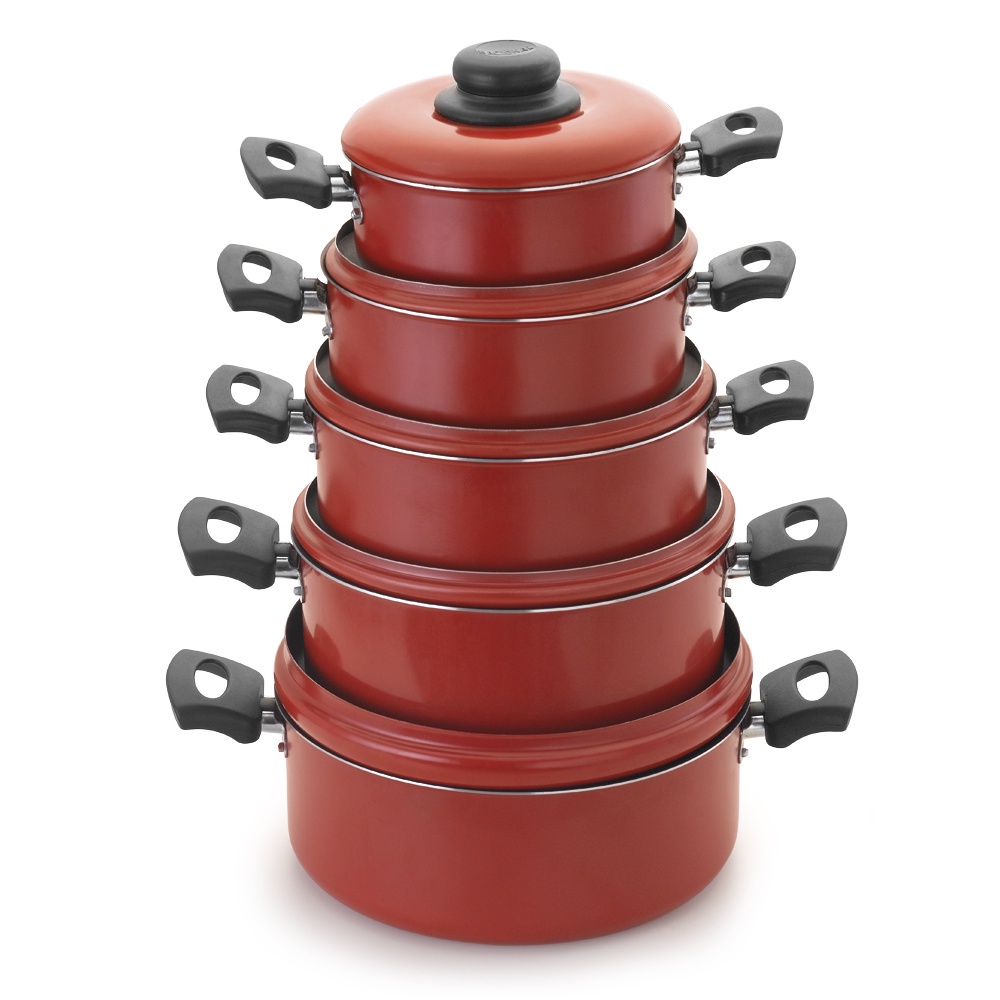 Jogo De Caçarolas Antiaderente 5 Peças Vermelho Nacional em Oferta na Shopee