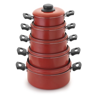 Jogo De Caçarolas Antiaderente 5 Peças Vermelho Nacional em Oferta na Shopee