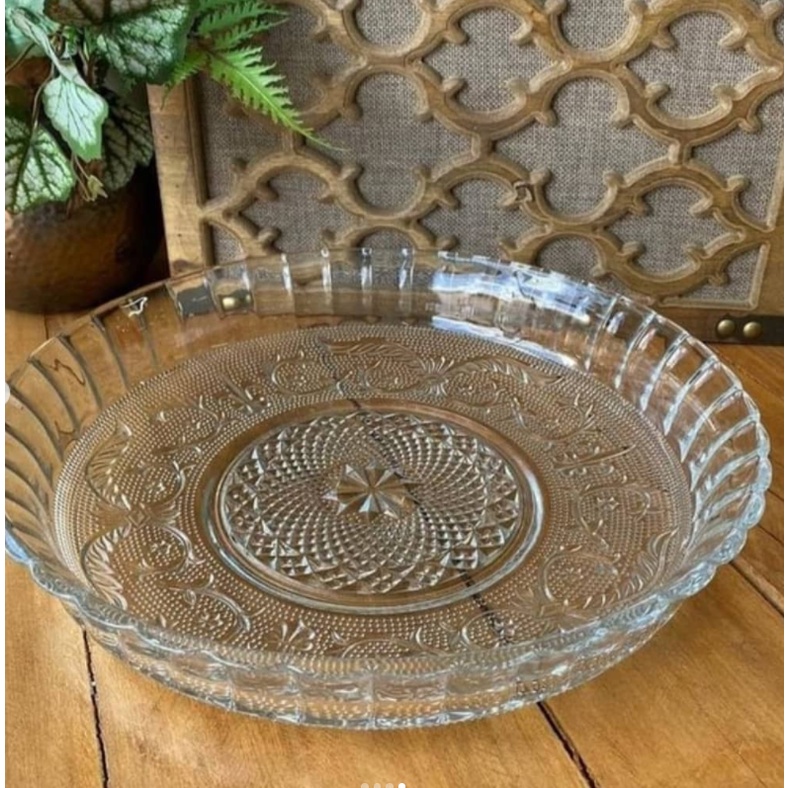 Prato Com Borda Retrô Para Bolo Pudim Torta De Vidro 30 cm Resistente