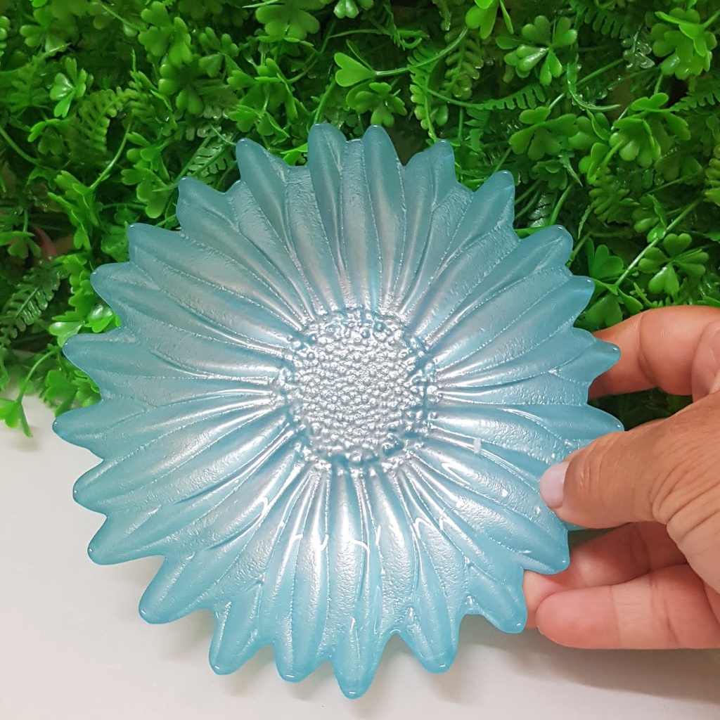 2 Centro De Mesa Flor Azul Turquesa Em Vidro 15CM | Shopee Brasil