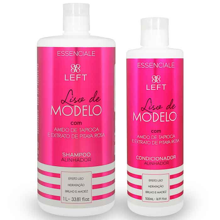 Kit Shampoo 1lt e Condicionador 500ml Efeito Liso de Modelo Essenciale Left em Oferta na Shopee