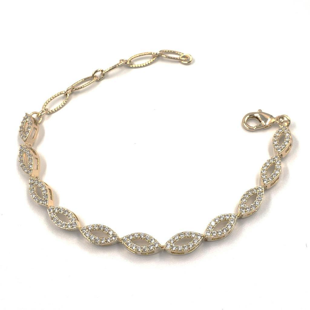 Pulseira Feminina Navetes 20cm Zircônia Folheada a Ouro 18 k