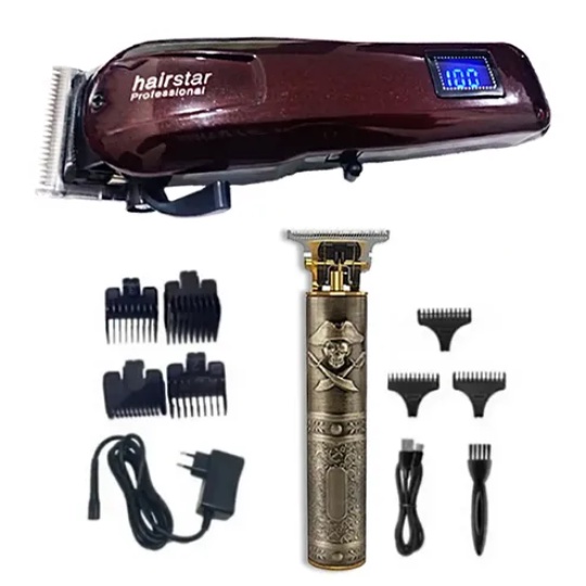 Kit Máquina De Cortar Cabelo + Máquina De Acabamento Sem Fio Barbeiro Hairstar