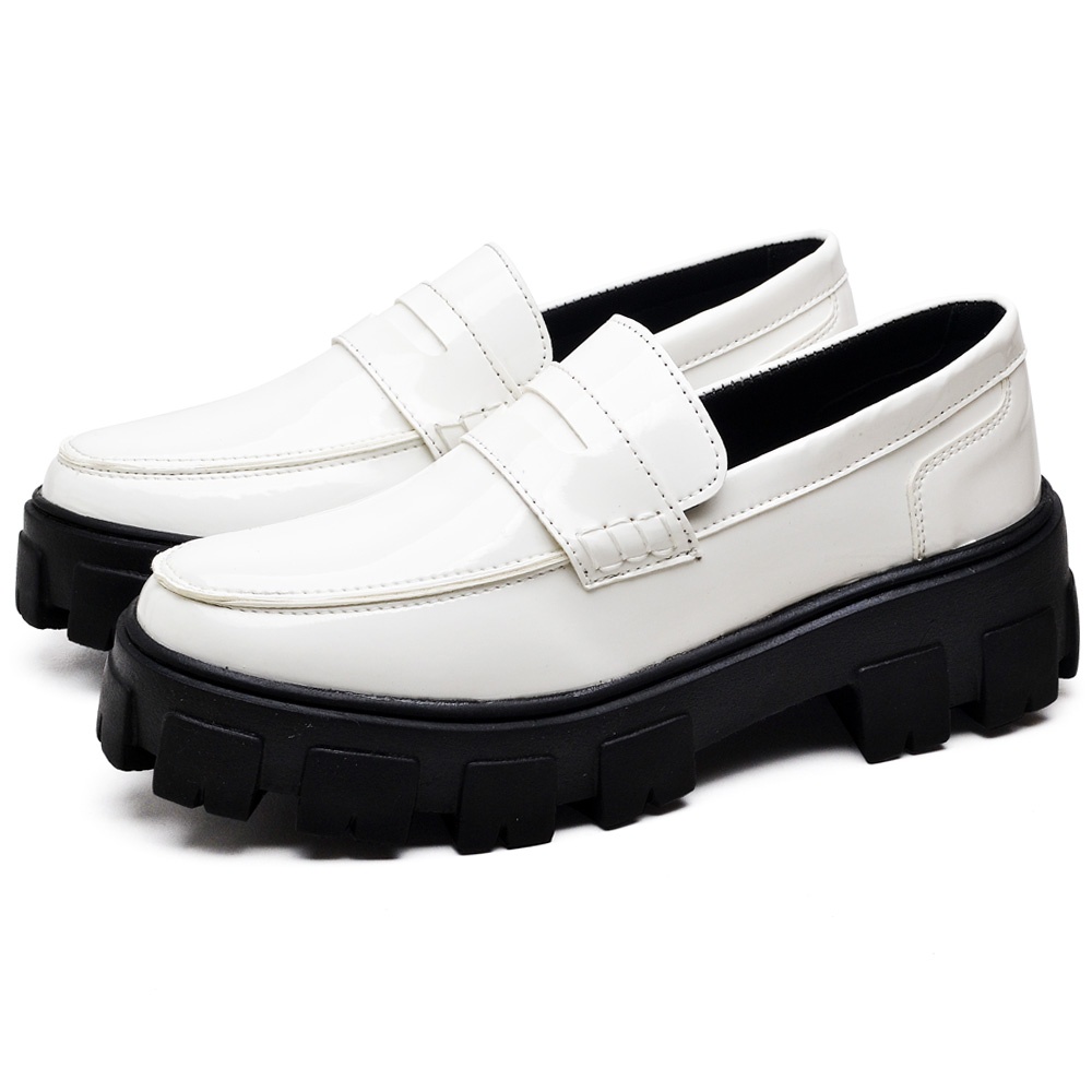 Sapato Mocassim Dubuy Oxford Feminino Tratorada Branco Verniz Still 1404FG em Oferta na Shopee