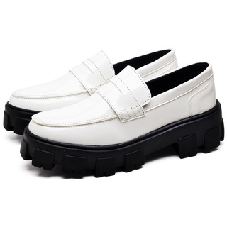Sapato Mocassim Dubuy Oxford Feminino Tratorado Branco Verniz Still 1404FG