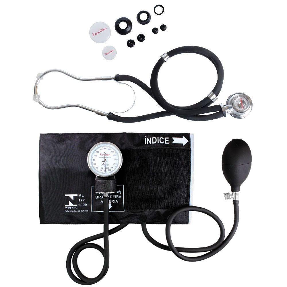 Kit Esfigmomanômetro + Estetoscópio Rappaport Preto Premium Gtech