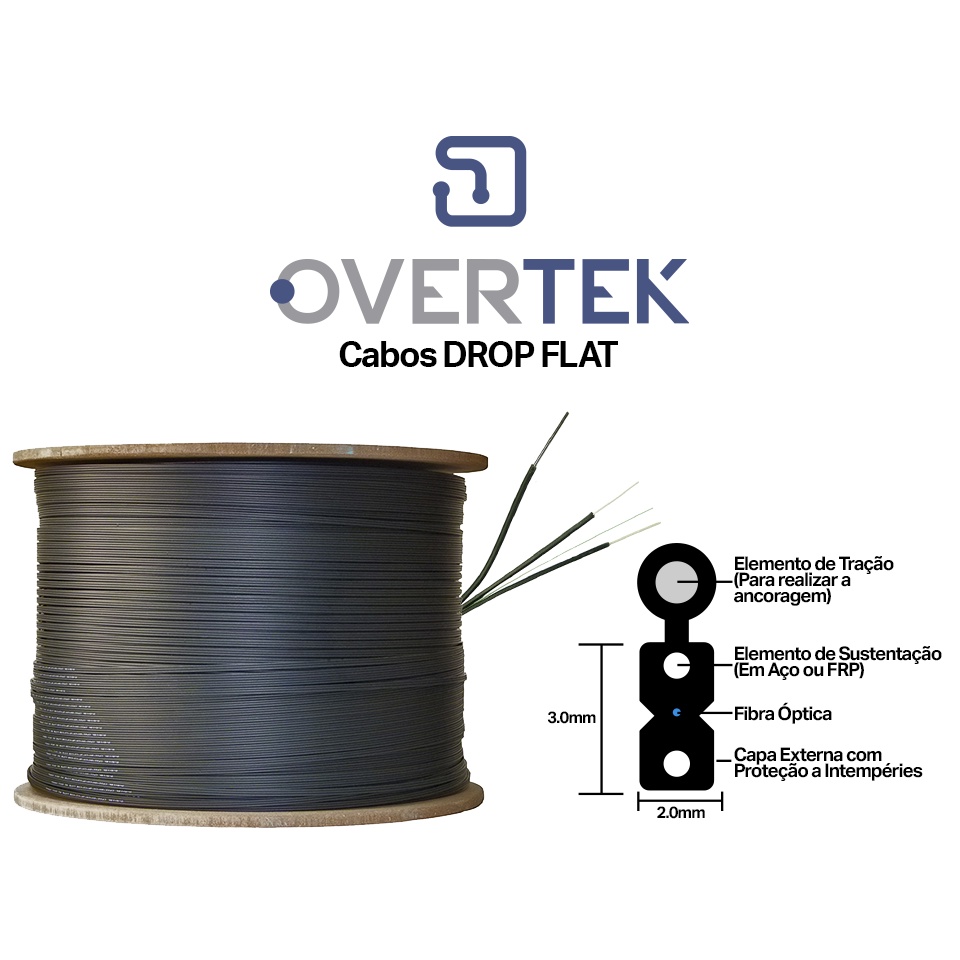 Cabo Fibra Óptica Drop Flat 1fo Ftth Overtek 1000m