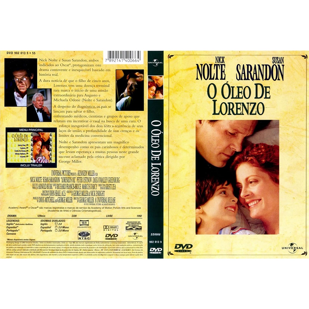 DVD Original O Óleo de Lorenzo (Nick Nolte e Susan Sarandon)