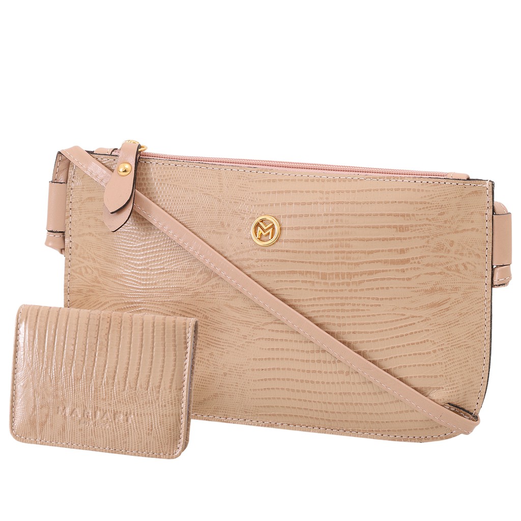 Kit Bolsa e Carteira Mariart Couro Lezard Alça Tranversal Fechamento Zíper 201+256