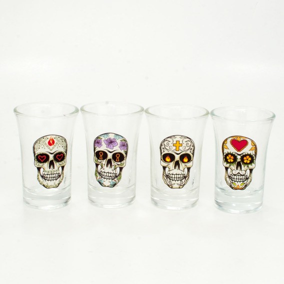 Kit 4 Copos De Shot Caveira Conjunto Dia Dos Mortos - Copinho de Shot Crânio