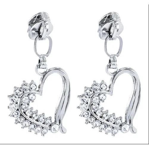 04 Cursor Zíper N°5 Metal Niquelado Coração Com Strass Prata