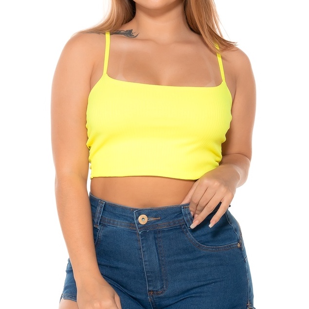 Top Alcinha Canelado - Amarelo Neon em Oferta na Shopee