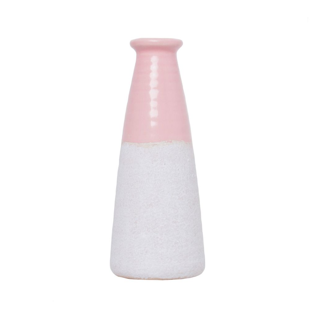 Vaso Decorativo em Porcelana cor Rosa e Branca 8 cm x 18 cm