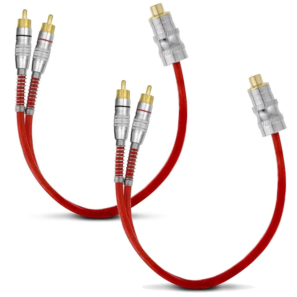 2 Cabos Y Rca 1f2m Blindado Vermelho Techone Dupla Blindagem