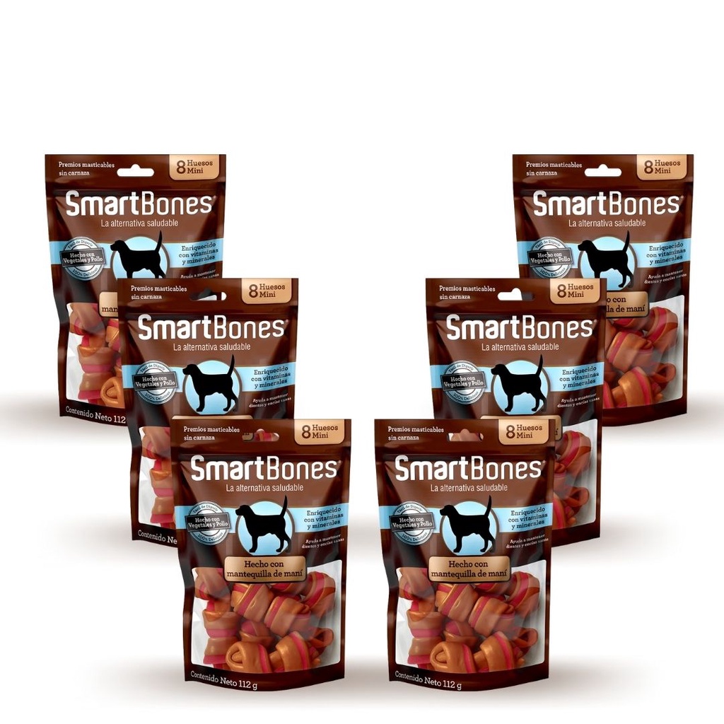 6 Pct Osso Cães Smartbones Manteiga De Amendoim Mini C/ 8 Un