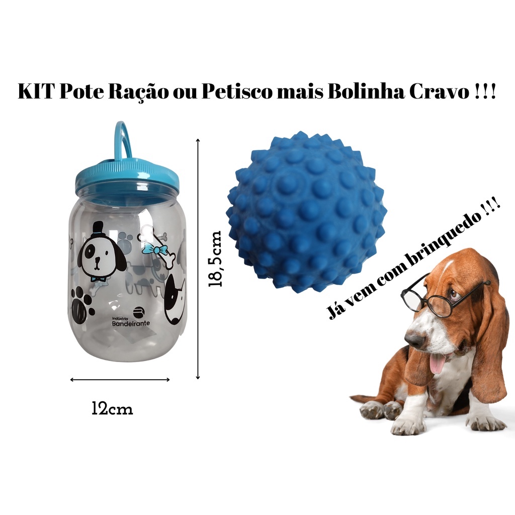 KIT Pote Porta Ração Cachorros  Cães Gato gatos Tampa com Rosca e Alça + Bolinha Cravo - Para Armazenar Ração do seu PET