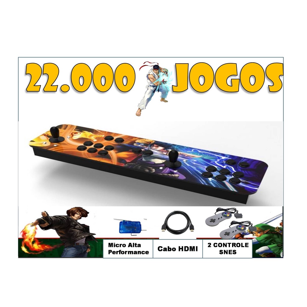 Fliperama portátil 22000 jogos com mais 2 controles snes