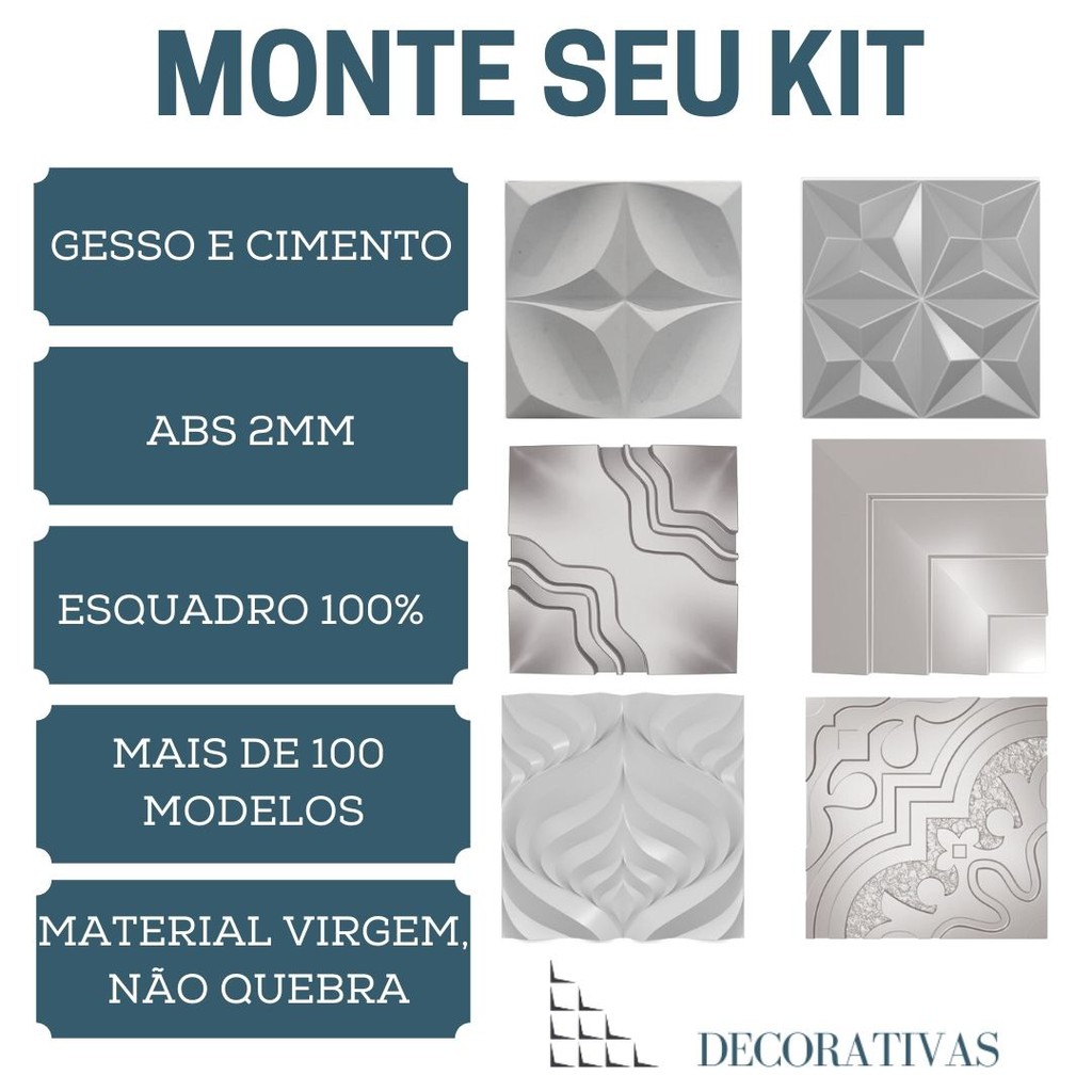 Kit 6 Formas De Gesso 3d Cimentício Abs