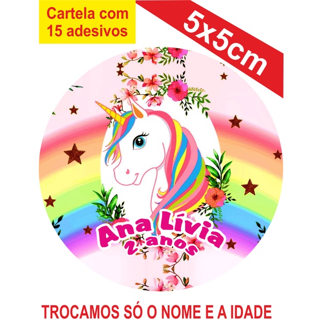 Adesivos Unicórnio Personalizados 5x5cm Festa Aniversário Lembrancinha