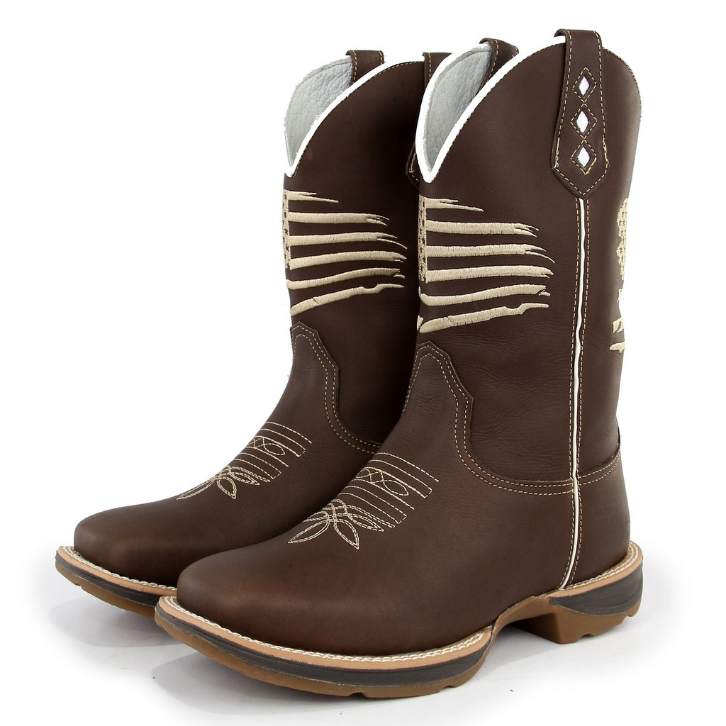 Bota Masculina Texana Country Botina 100 % Couro Legítimo Bordado Bandeira EUA Sola Jump em Oferta na Shopee