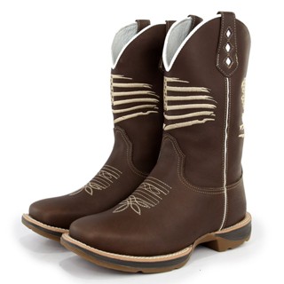 Bota Masculina Texana Country Botina 100 % Couro Legítimo Bordado Bandeira EUA Sola Jump em Oferta na Shopee