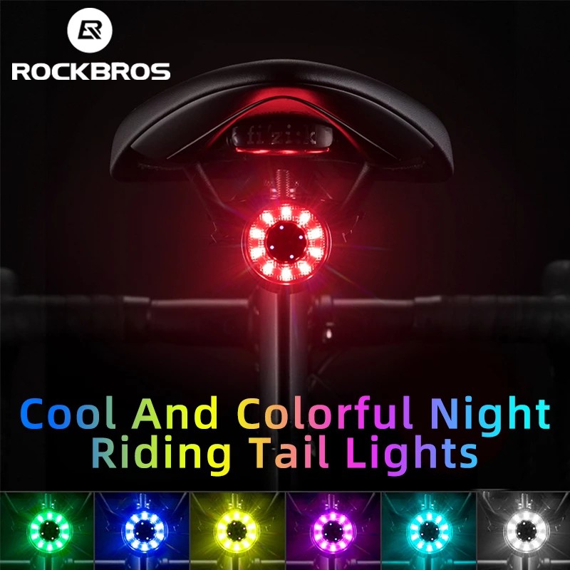 ROCKBROS Luz Traseira Multi Cores Bicicleta De Alerta Inteligente Carregamento USB LED Suporte Duplo