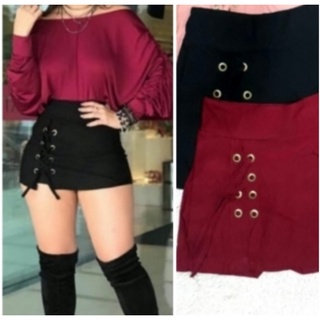 Short Saia Básico Feminino Bengaline ilhós Moda Casual Top P M G