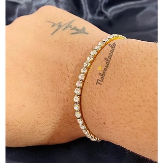 pulseira Cravejada strass moda hype drip hiphop Dourada luxo rap mc com 1 volta