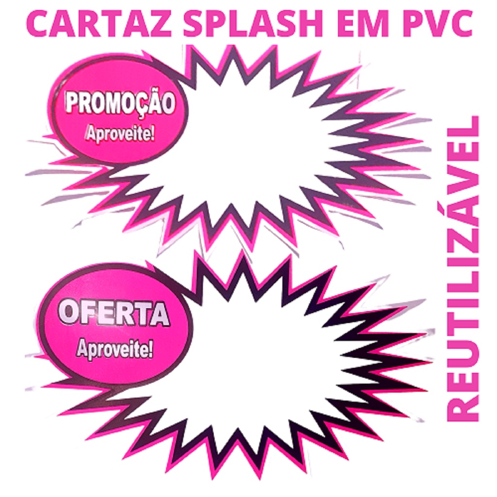 10 CARTAZES DE PREÇO SPLASH PROMOÇÃO E OFERTA EM PVC REUTILIZÁVEL ROSA ...