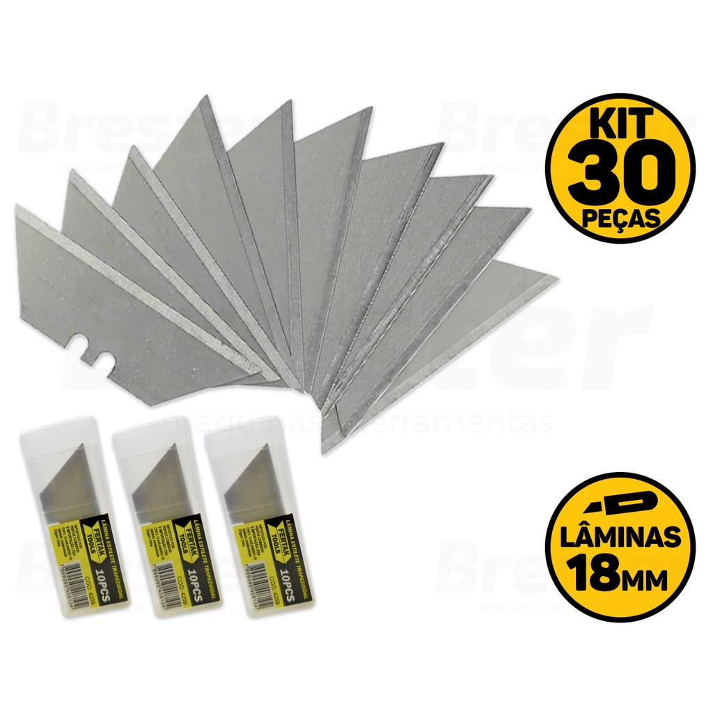 Kit Com 30 Lâminas Estilete Trapezoidal Refil Profissional Fertak