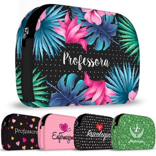 Necessaire feminina em Neoprene - ISOPRENE - Coleção Profissões - Diversas Estampas - professora floral