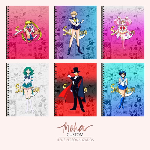 Caderno Sailor Moon (Usagi, Serena, Tuxedo Mask, Marte, Vênus, Urano ...