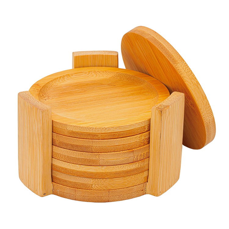 Porta Copos Redondo com Suporte Bambu 6 Peças Ecokitchen