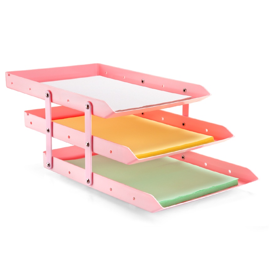 Bandeja Mesa 3 Andares Rosa Maxcril porta Documento Papel A4 Organizador Escritório Home Office Fofo