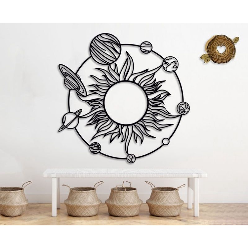 Quadro Decorativo O Sol E Seu Sistema Solar Aplique De Parede Vazado Sala Quarto Cozinha Escritório Universo Sistema Solar Madeira Mdf 3mm