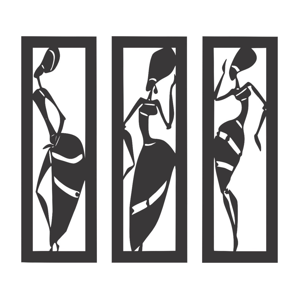 Quadro Decorativo Mulheres Africanas MDF Vazado de 3mm Preto Fosco em Oferta na Shopee