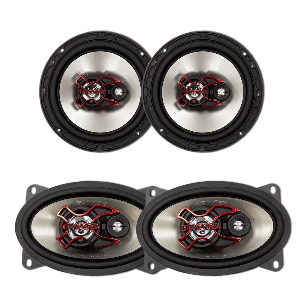 Kit 4 Alto Falantes Triaxiais Bravox B3X60X + B3X46X - 180 Watts Rms em Oferta na Shopee