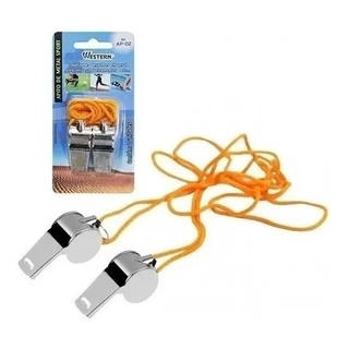 Apito De Metal Profissional Com Cordao Pack 2 Unidades
