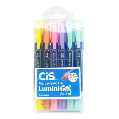 Estojo Cis Marca Texto Lumini Gel Pastel 6 Cores Promo