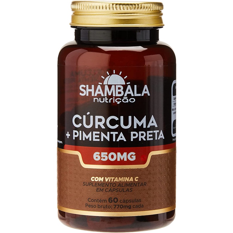 Cúrcuma com Pimenta Preta e Vitamina C – 60 cápsulas - Açafrão da Terra / Cúrcuma Longa / Curcumina – 650mg – Alta Qualidade - 100% Puro - Shambala