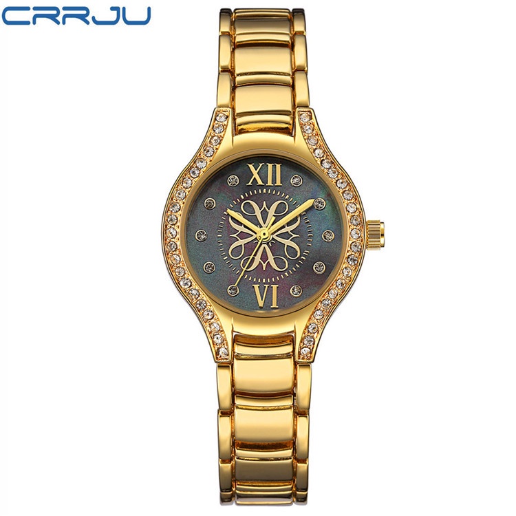 Detalhes do Relógios Mulher CRRJU Gold Fashion Casual Business Sports Aço Inoxidável Quartzo Impermeável 2126 S
