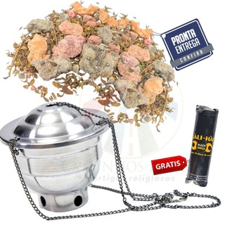 Kit Defumação - Turíbulo Incensário + Resina Sete Ervas 100g Combinadas