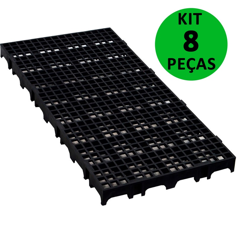 KIT 8 PÇS PALLET ESTRADO PLÁSTICO 2,5X25X50CM COR PRETO 1M² CANIL VESTIARIOS AÇOUGUE ESTOQUE