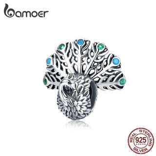 Bamoer 3D Abertura Pavão Contas De Metal Charme fit Marca De Luxo De Prata 925 Pulseira 3mm Jóias SCC1260