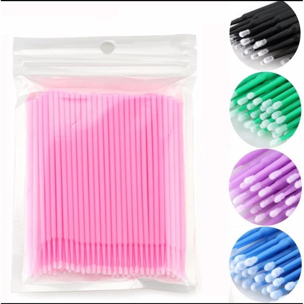 Kit 100 Microbrush Cotonete Alongamento Fio A Fio Cílios