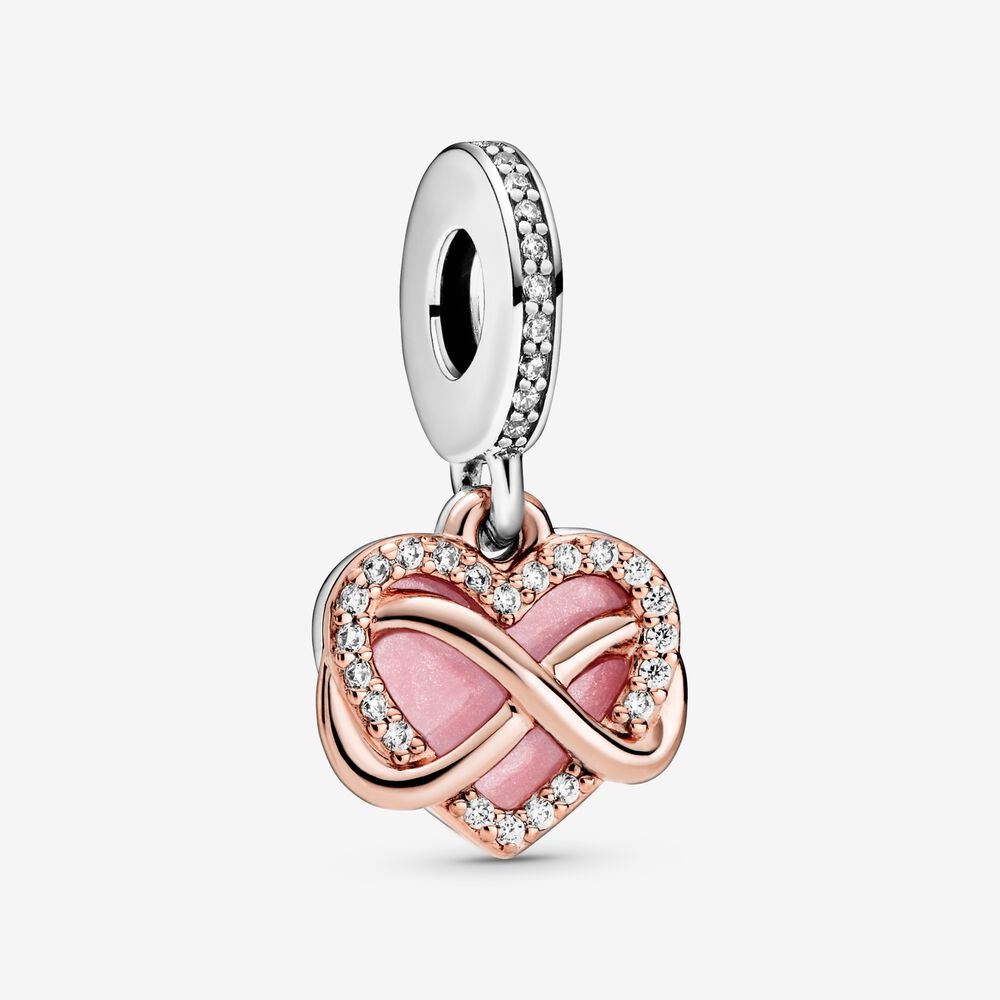 Pand * ora Acessórios Novos Rosa Gold Espumante Infinity Heart Dangle Charm Pendant Silver Jewellery et Charms Presentes De Bricolage Para Senhoras/Meninas p818