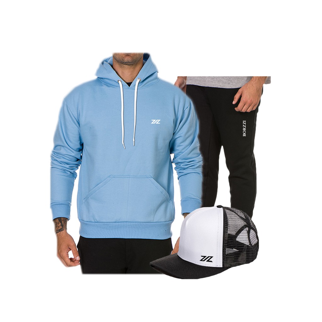 Conjunto Moletom Inverno Polo Masculino Kit Blusa Calça E Boné Borzzi Wear Original