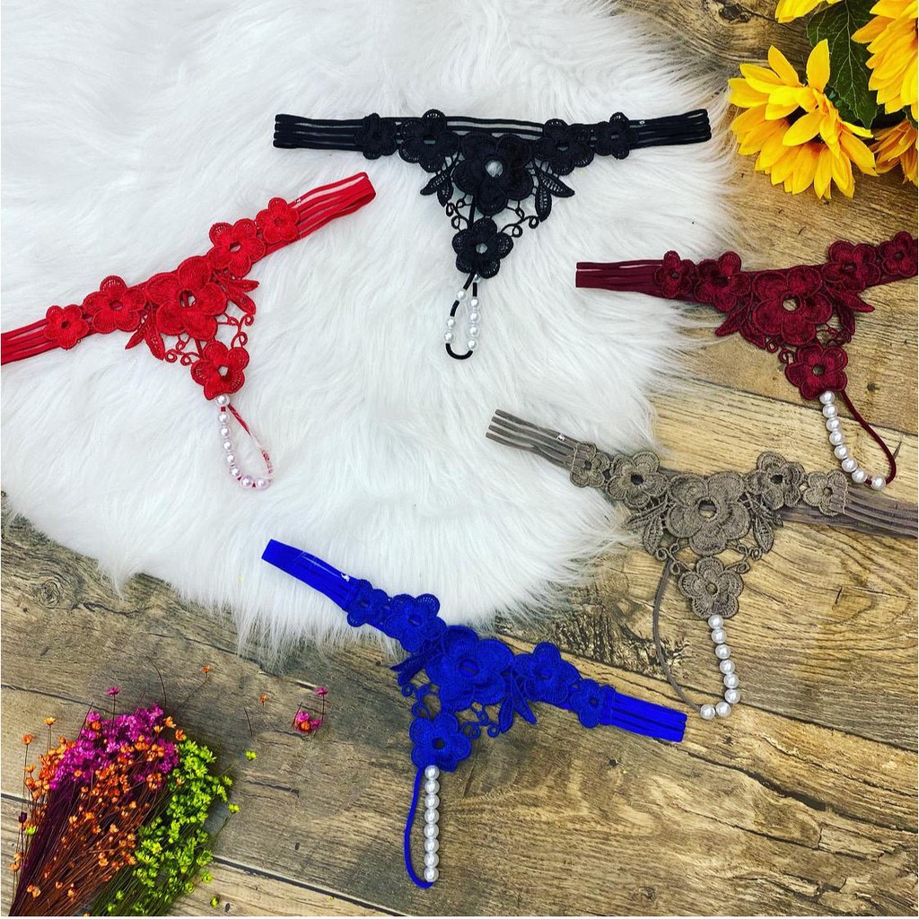 Calcinha Fio Dental De Renda Com Design Florido Tanga Sexy Pérola KT COM 3