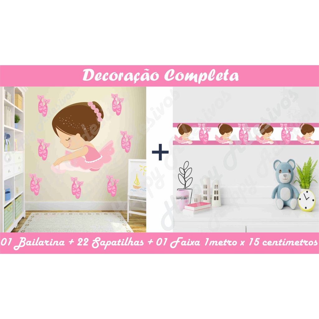 Papel de Parede Bailarina Sapatilha Rosa + Faixa Adesivo Menina Infantil Criança Bebe Baby Decoração de Quarto em Oferta na Shopee